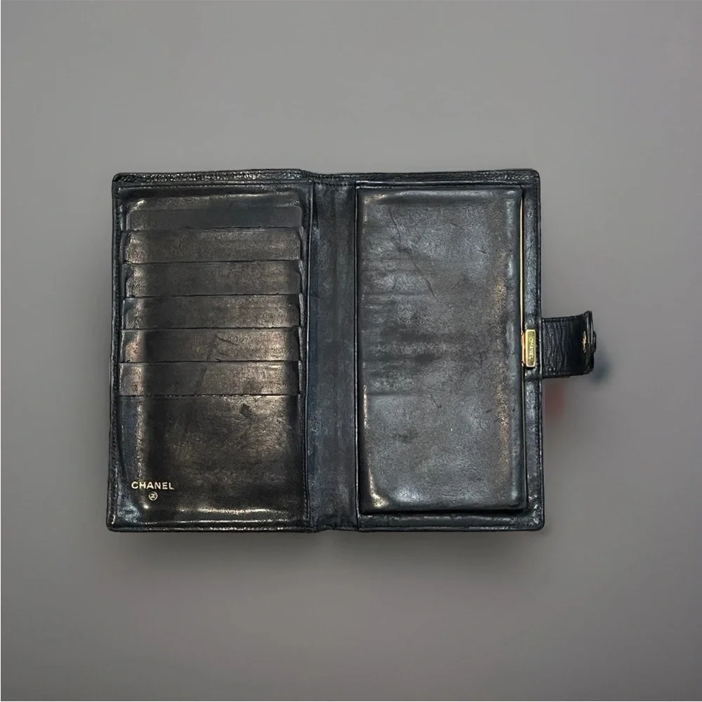 SOLD Vintage Chanel CC Black Caviar Leather Continental Long Wallet Clutch - Picture 11 of 16